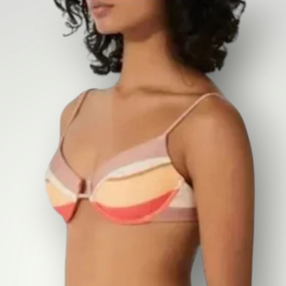 Zulu & Zephyr Swim Top Womens 12 Sun Stripe Tie Balconette Cup Bikini Underwire